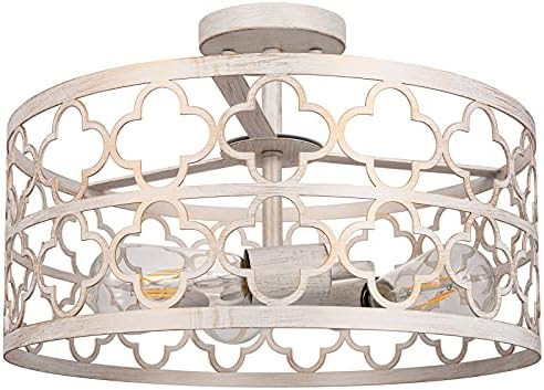Flush Mount Ceiling Light Fixture: Modern Farmhouse Drum Chandelier - Antique White Finish Metal Lig | Amazon (US)
