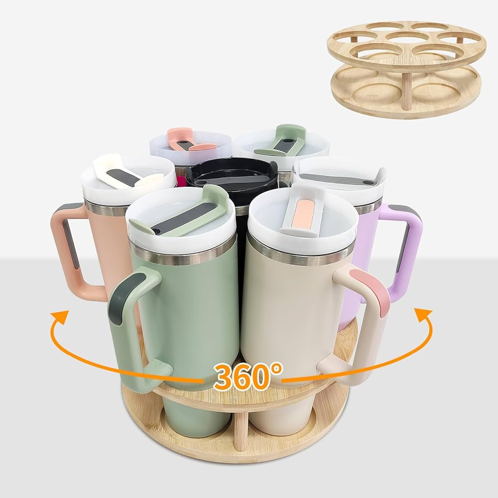Stanley 40 oz Tumbler Organizer - Rotatable Wooden Cup Holder for Kitchen Cabinets with 7 Holders | Amazon (US)