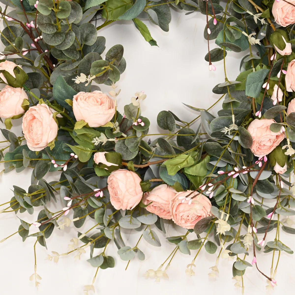 26" Artificial Everyday Eucalyptus Berry Rose Floral Front Door Wreath For Wedding Party Home Dec... | Wayfair North America