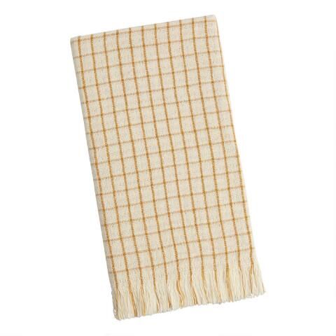 Windowpane Waffle Weave Kitchen Towel With Fringe | World Market