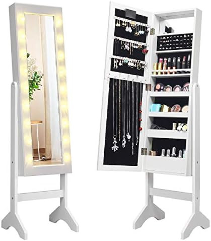 Giantex Standing Jewelry Armoire with 18 LED Lights Around the Door, Large Storage Mirrored Jewel... | Amazon (US)