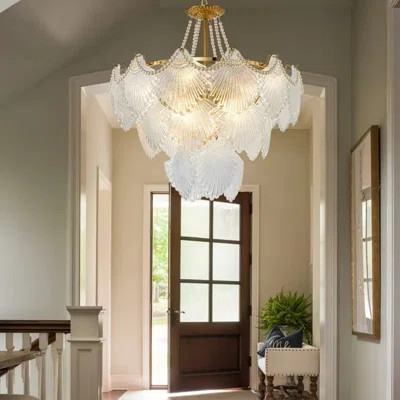 Gold Multi-Tier Crystal Chandelier, Shell Cloud Glass Metal Pendant Chandeliers Hanging Ceiling Lighting Fixtures (8-Light) | Wayfair North America