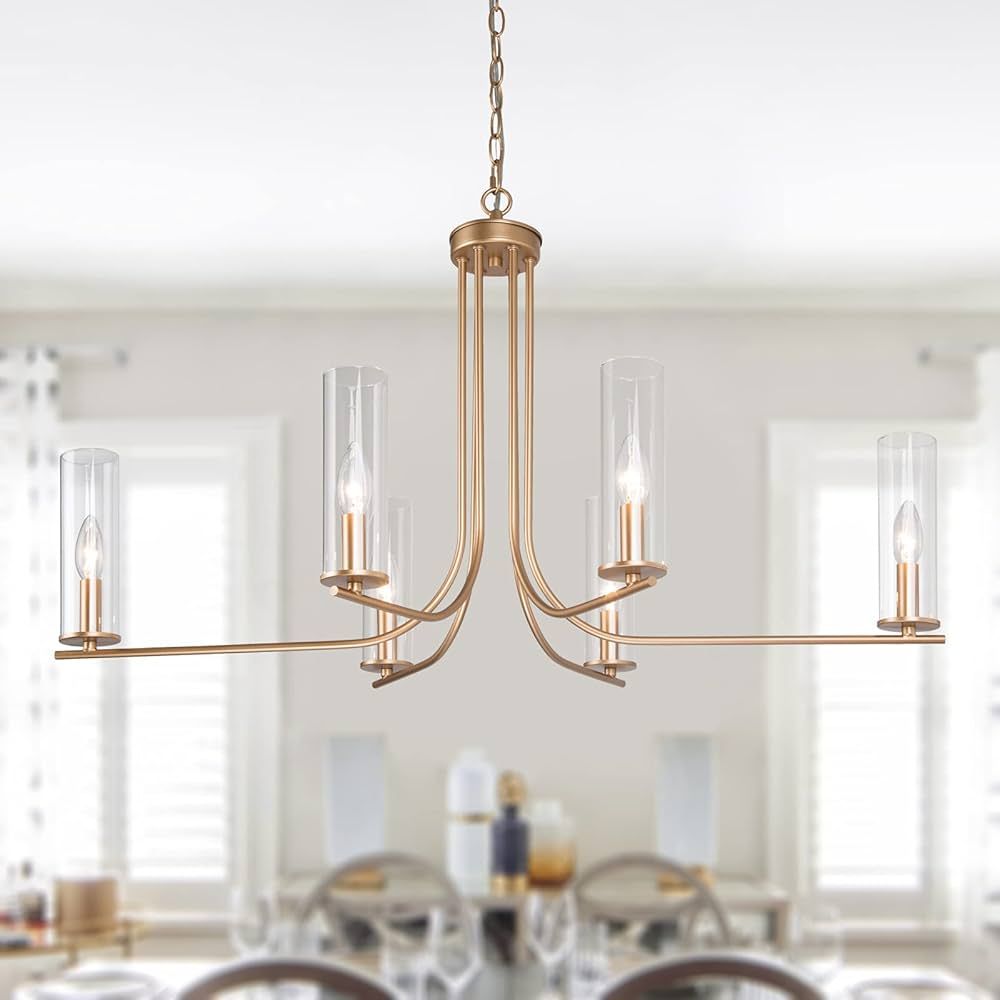 LNC Modern Gold Chandelier, 6-Light Dining & Living Room Candle Chandelier with Glass Shade, 36" ... | Amazon (US)