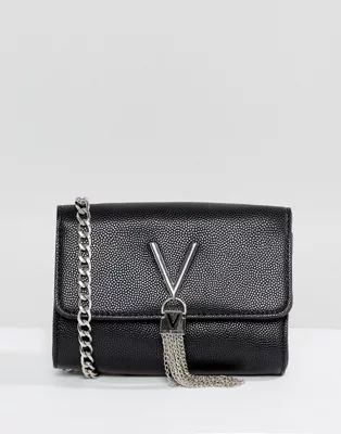 Valentino by Mario Valentino Divina foldover tassel detail cross body bag in black | ASOS (Global)
