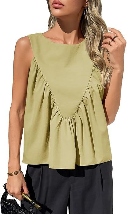 Cicy Bell Womens Peplum Babydoll Tank Tops Summer Sleeveless Flowy T Shirts | Amazon (US)