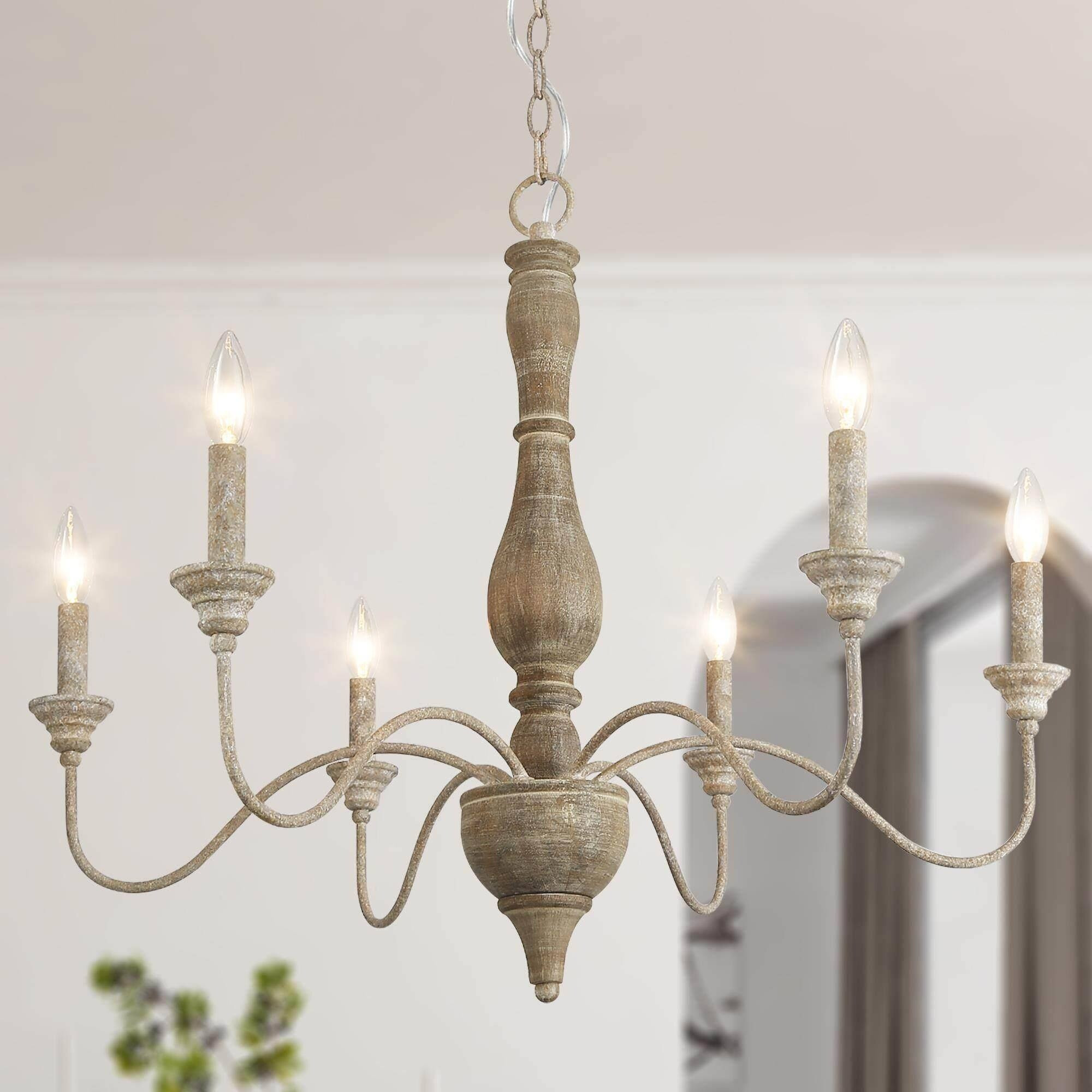 Farmhouse 6-Light Wood French Country Chandelier for Dining Room - D 29.5" x H 24.4 | Bed Bath & Beyond