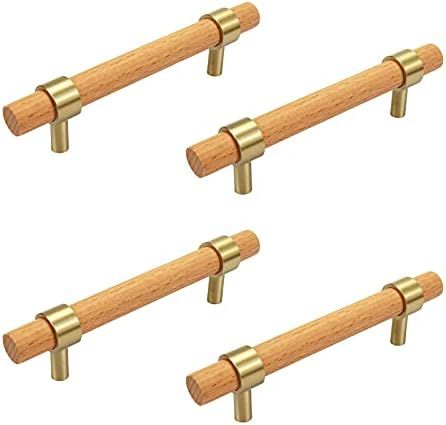 Savagrow 4pcs 5.51inch Solid Wood Drawer Pulls Brass Beech Wood Pull Handle for Wardrobe Cabinet ... | Amazon (US)