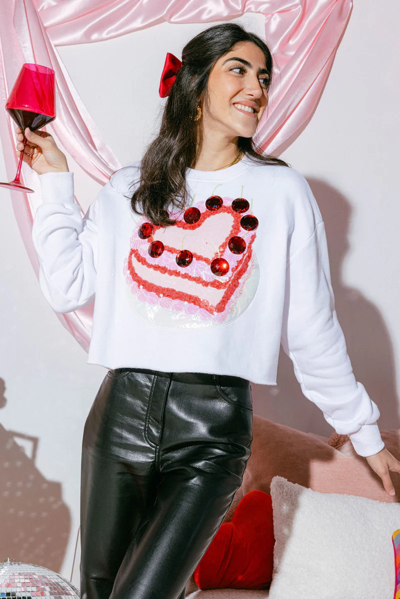 White Heart Cake Sweatshirt | Queen of Sparkles