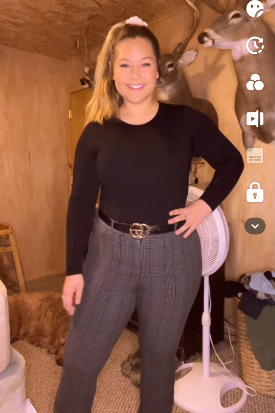 Monday Business Casual Midsize Outfit for working at a bank!! Love this black, long sleeve bodysuit paired with these high waisted, printed pants!

#LTKworkwear #LTKstyletip #LTKunder50