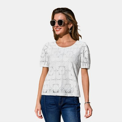 Cupshe Women's Elegant Crochet Lace Top with Scalloped Details-M-White | Target