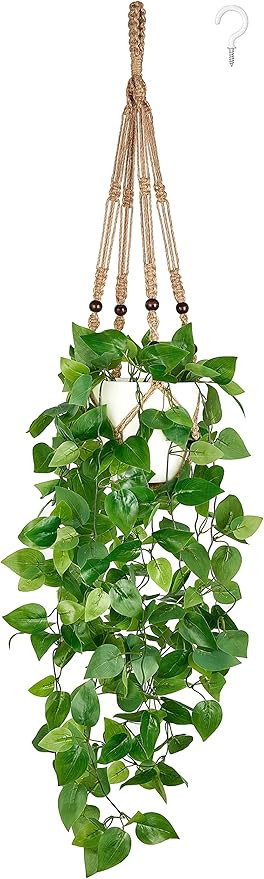 Mkono Fake Hanging Plant with Pot, Artificial Plants for Home Spring Decor Indoor Macrame Plant H... | Amazon (US)