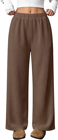 ANRABESS Womens Wide Leg Pants Waffle Knit Loose High Waisted | Amazon (US)