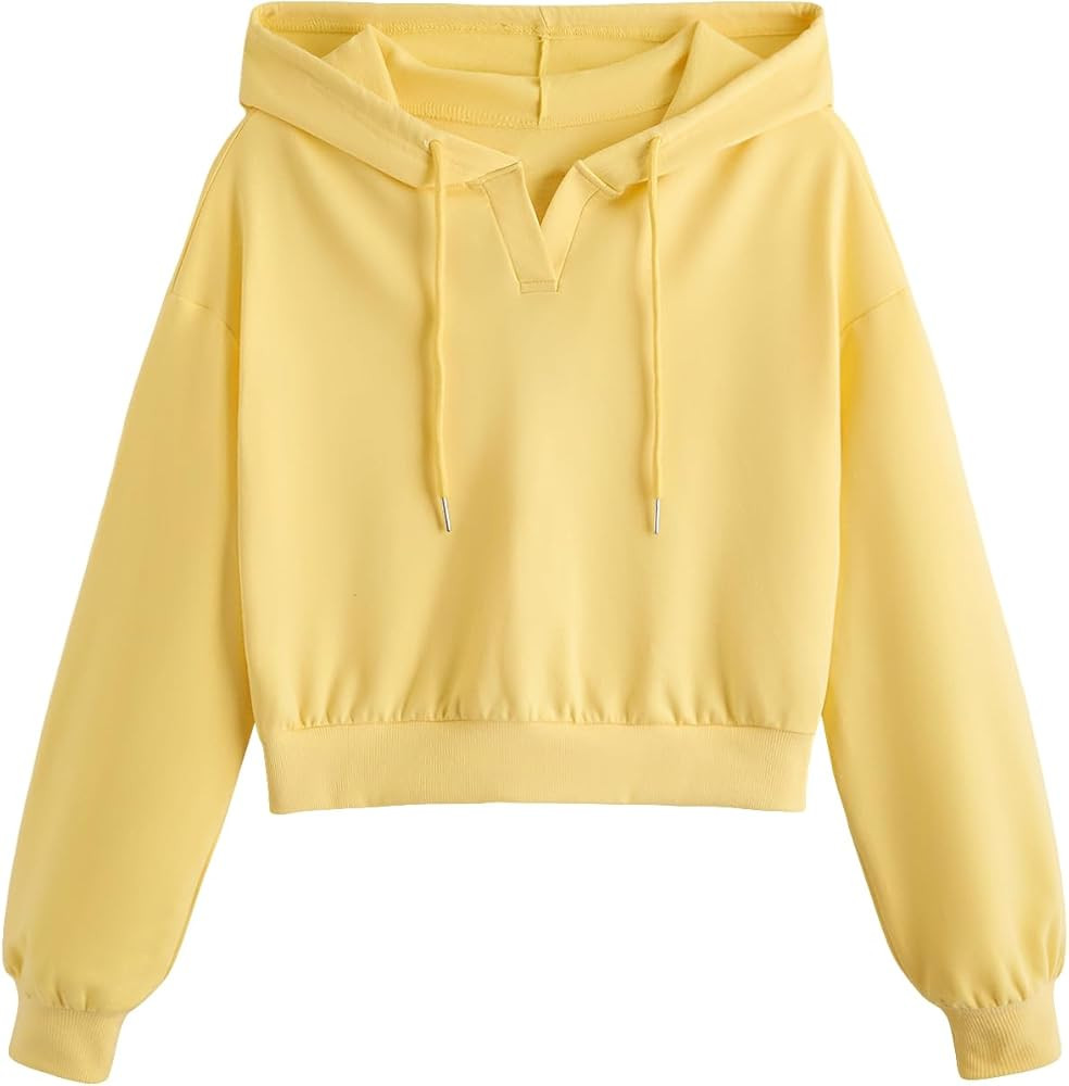 Verdusa Women's Crop Hooded Sweatshirt Long Sleeve Drawstring Hoodies Casual Streetwear Spring Fa... | Amazon (US)