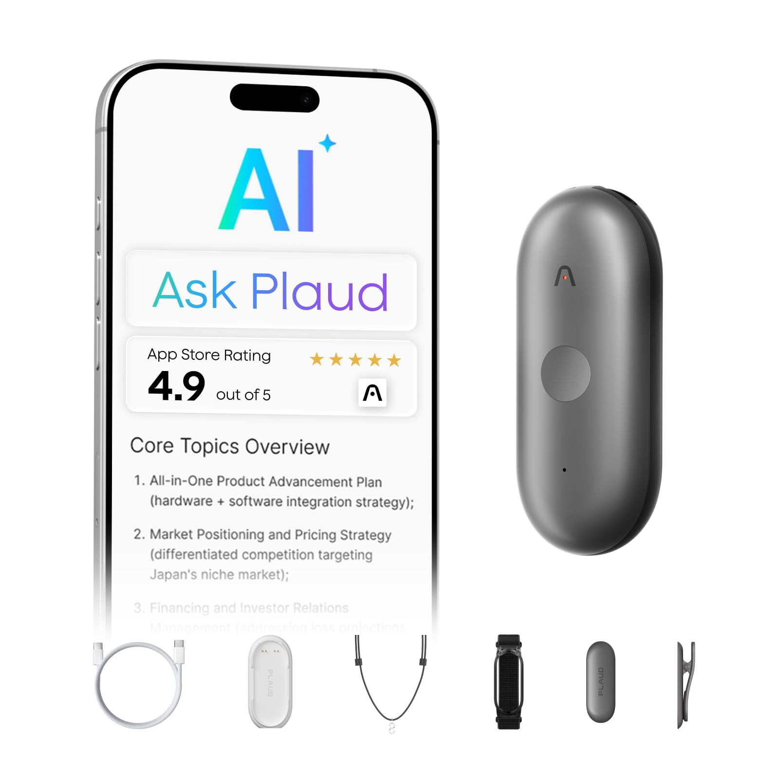 Plaud NotePin S AI Voice Recorder, Wearable AI Notetaker, AI Transcribe & Summarize, Support 112 ... | Amazon (US)