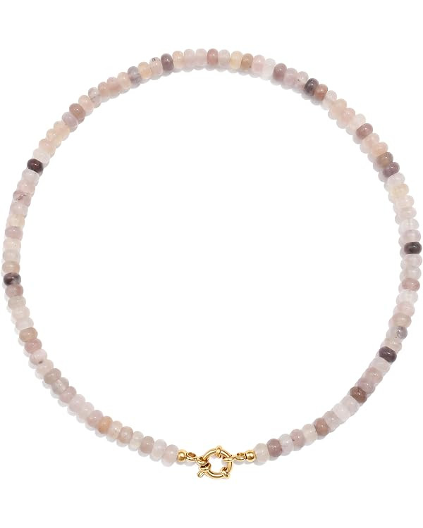 Boho Natural Colored Gemstone Beaded Necklace for Women, Rainbow Stone Choker, Minimalist Handmad... | Amazon (US)