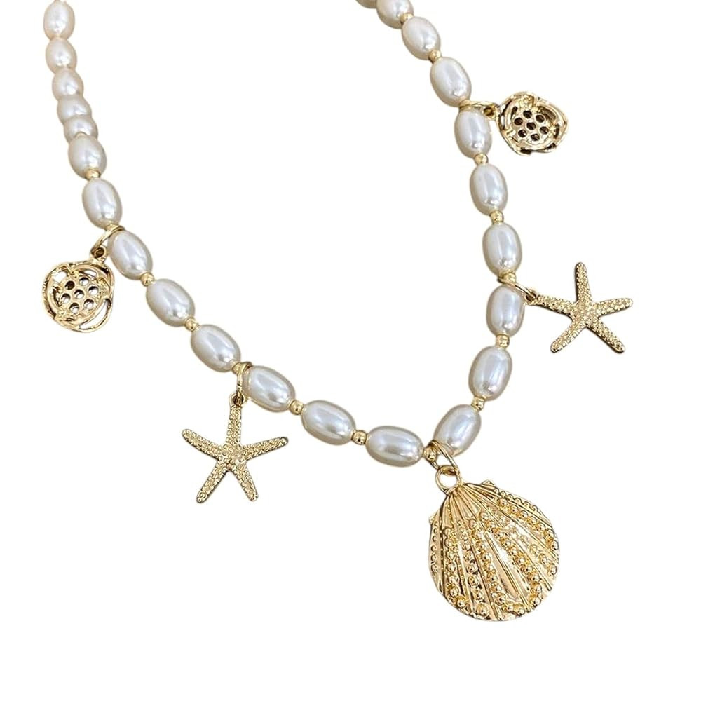 New 2026 Unisex Trendy Starfish Shell Charms Imitation Pearl Chain Choker Necklaces For Women Sta... | Amazon (US)