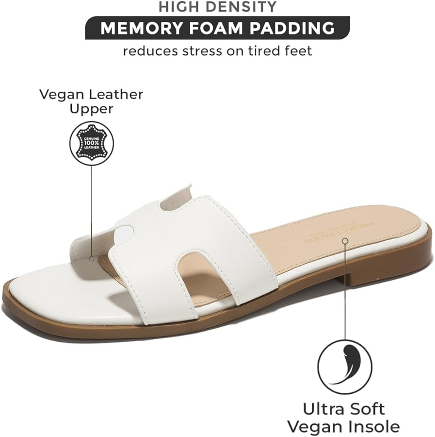 Fashion Flat Sandals for Women - Leather Womens Sandals with Memory Foam Insole - Summer Slip on ... | Amazon (US)