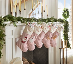Reindeer Linen Ticking Stripe Christmas Stocking | Pottery Barn Kids