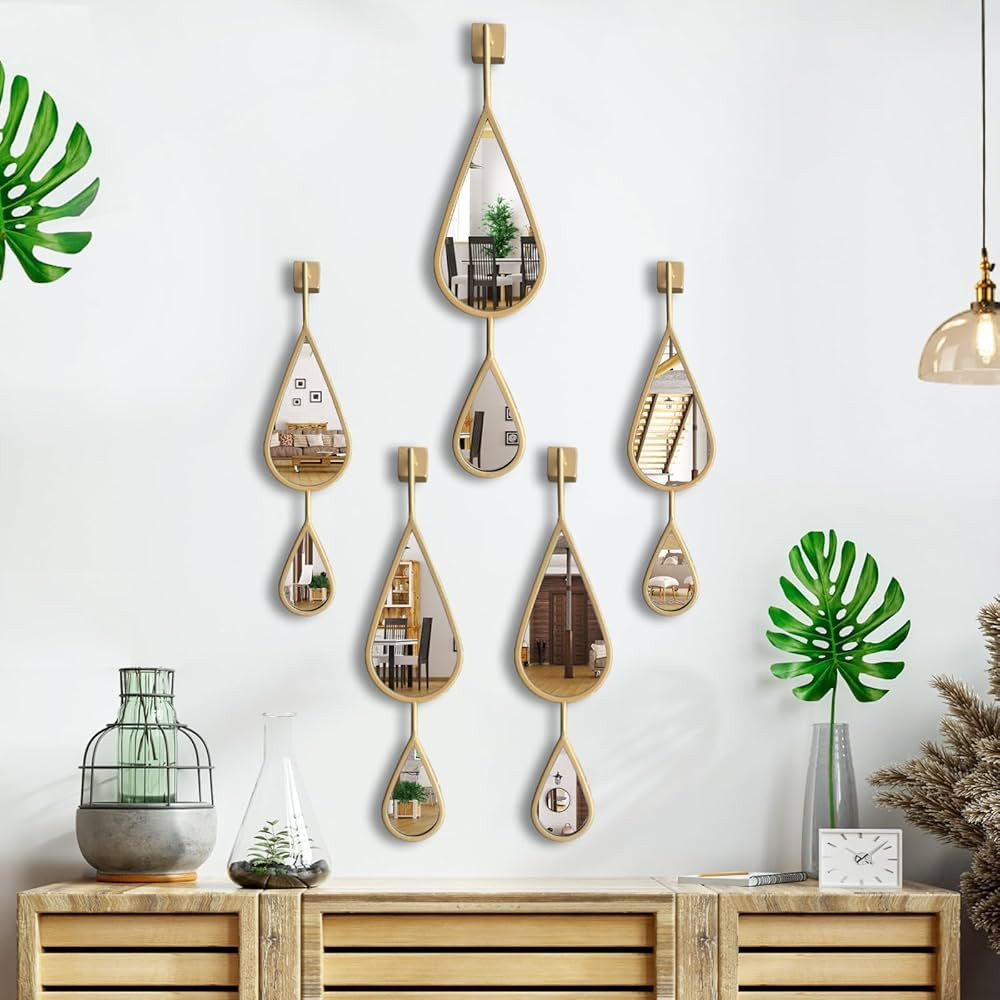 Wall Mirror Decorative Mirrors Mounted Decor Tear Drop Shape Gold for Bedroom Living Room Entrywa... | Amazon (US)