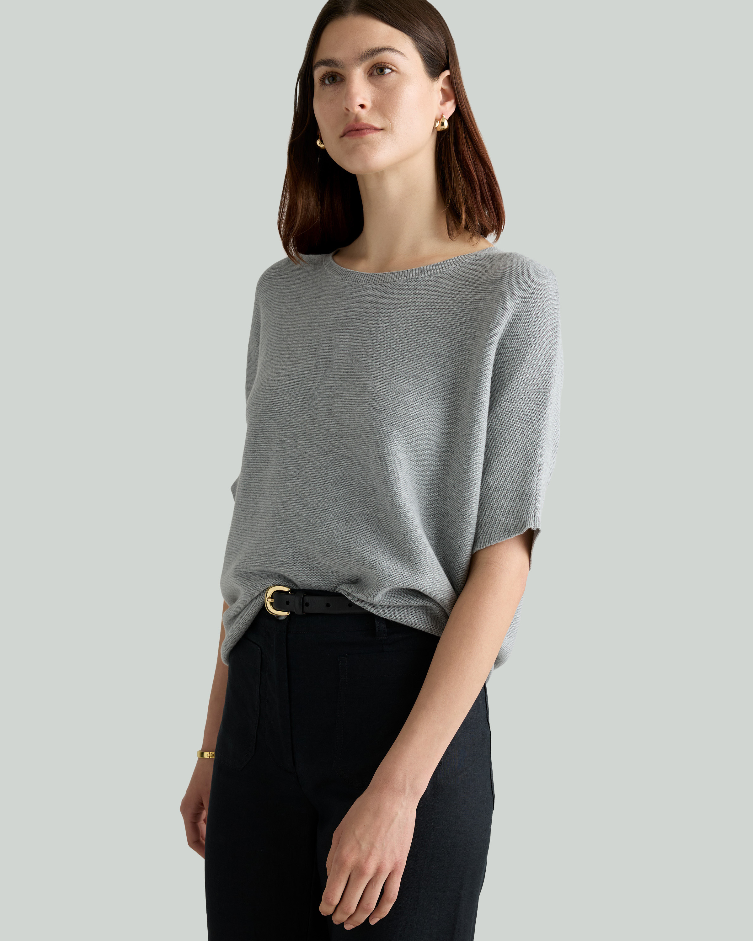 Quince | Women's Lightweight Cotton Cashmere Link-Stitch Dolman Sweater in Heather Grey, Size XL | Quince