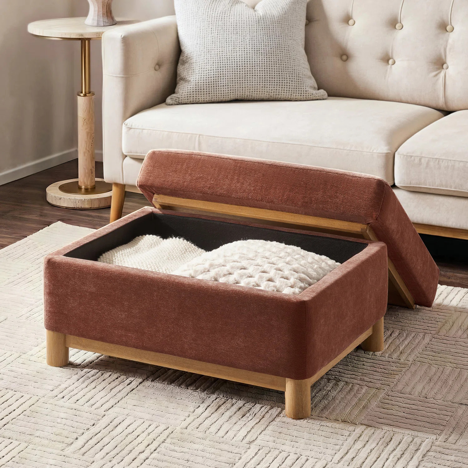 Elan Modern 30.25"W Removable Cover Chenille Storage Ottoman With Solid Wood Legs | Wayfair | Wayfair North America