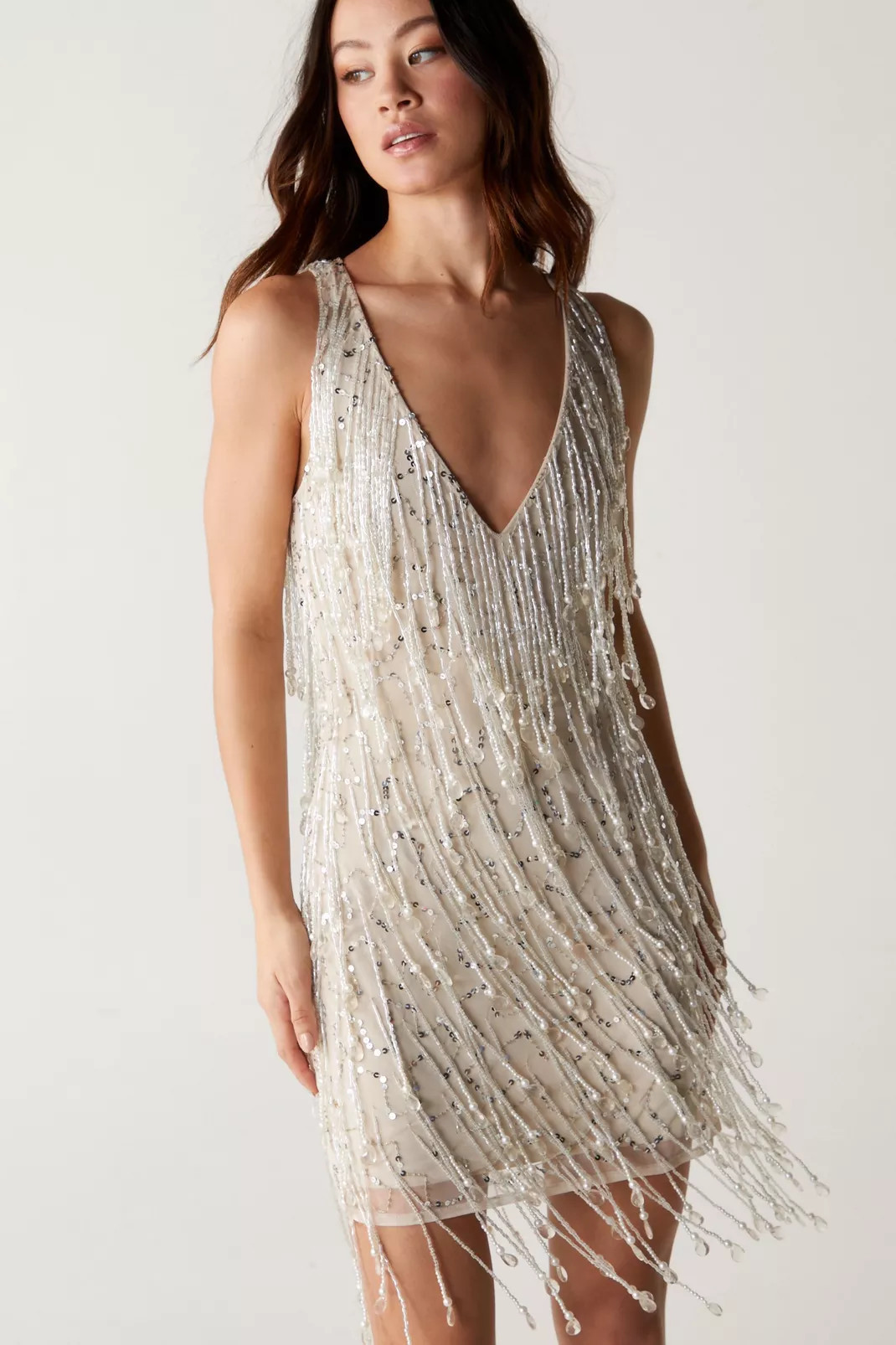 Tear Drop Tassel Plunge Mini Dress | Nasty Gal US