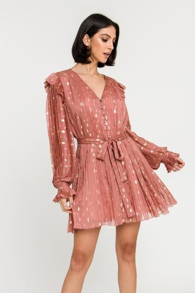 Gold Dot Print Pleated Dress | OBJECTRARE