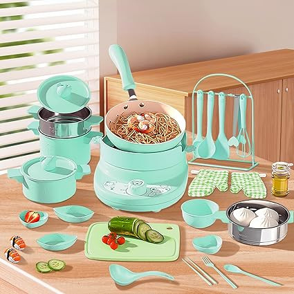 Kid Cooking Set Real Safe Easy Montessori Kitchen Tools, Utensils Includes Stove Burner Aprons Co... | Amazon (US)