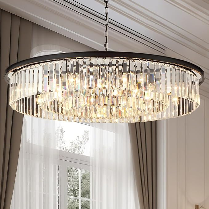 Crystal Chandeliers 18-Light, Metal Ceiling Light Fixture Adjustable Height, 39 Inch Modern Luxur... | Amazon (US)