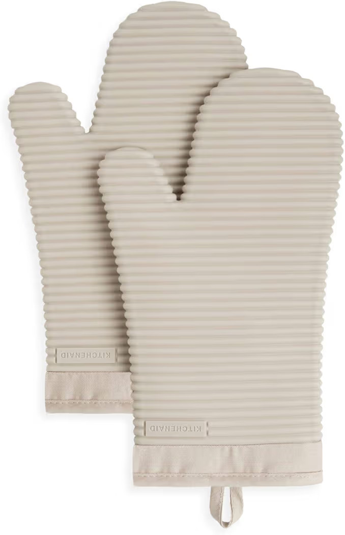 KITCHENAID Ribbed Soft Silicone Oven Mitt 2-Pack Set, 7.5"x13", Milkshake | Amazon (US)