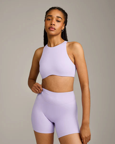 SoftMotion™ High Neck Sports Bra with Gray Logo 
 Lavender Purple | Oner Active (UK / US)