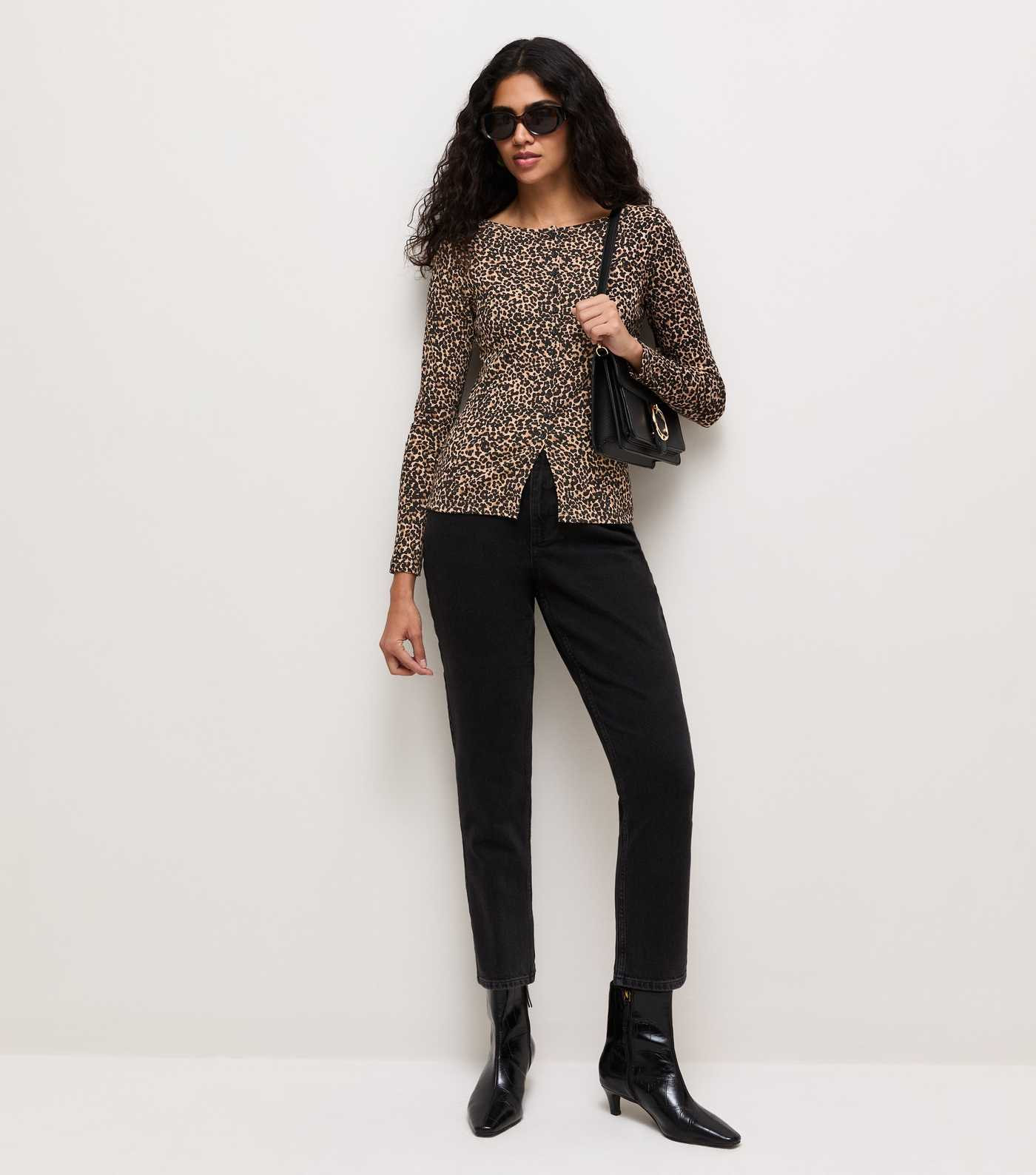 Brown Animal Print Button Through Long Sleeve Top | New Look | New Look (UK)