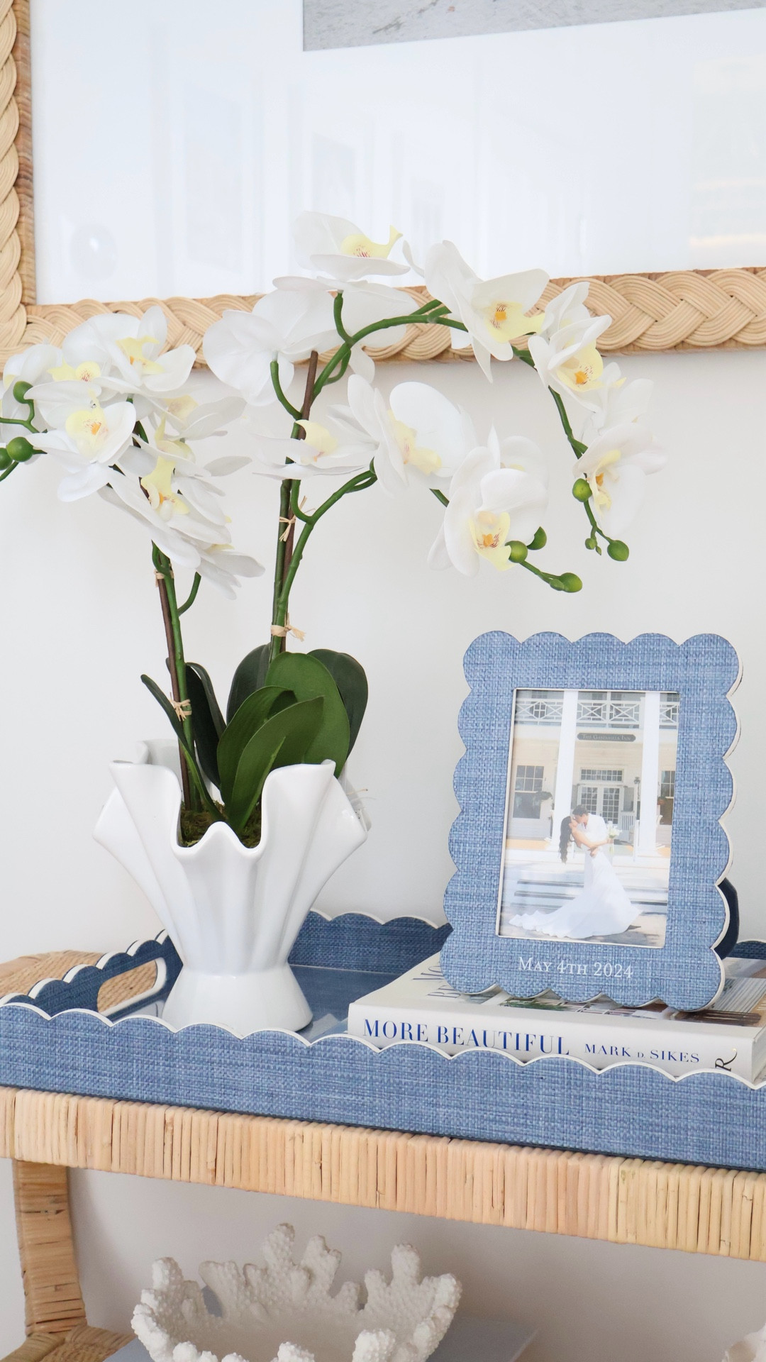 Console styling refresh ✨ Soft coastal details that never go out of style ✨ Blue scalloped + raffia decor accents, crisp white orchids, and natural textures for an effortlessly layered look.

Shelf styling / Mark & Graham / Home Styling / Blue & White / personalized gifts / coastal home decor / blue and white decor / modern coastal decor / coastal shelf styling / coastal entryway decor / coastal living room decor

#LTKdayinmylife #LTKHome