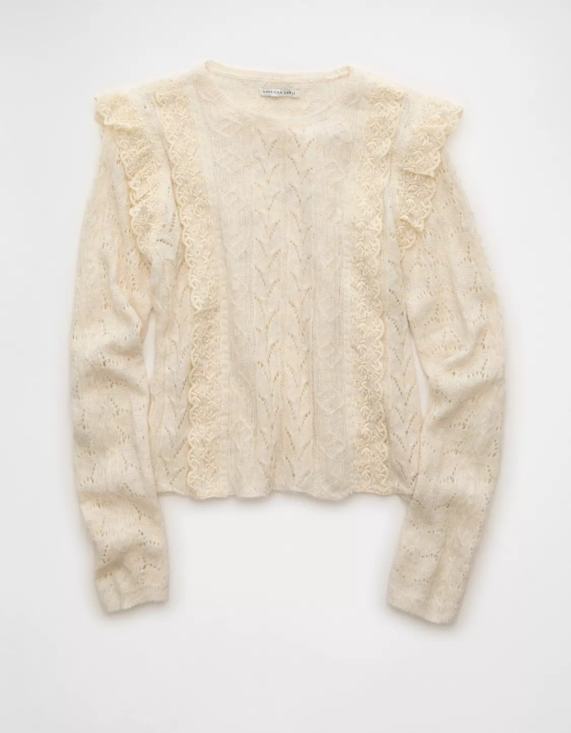 AE Lace Ruffle Sweater | American Eagle Outfitters (US & CA)