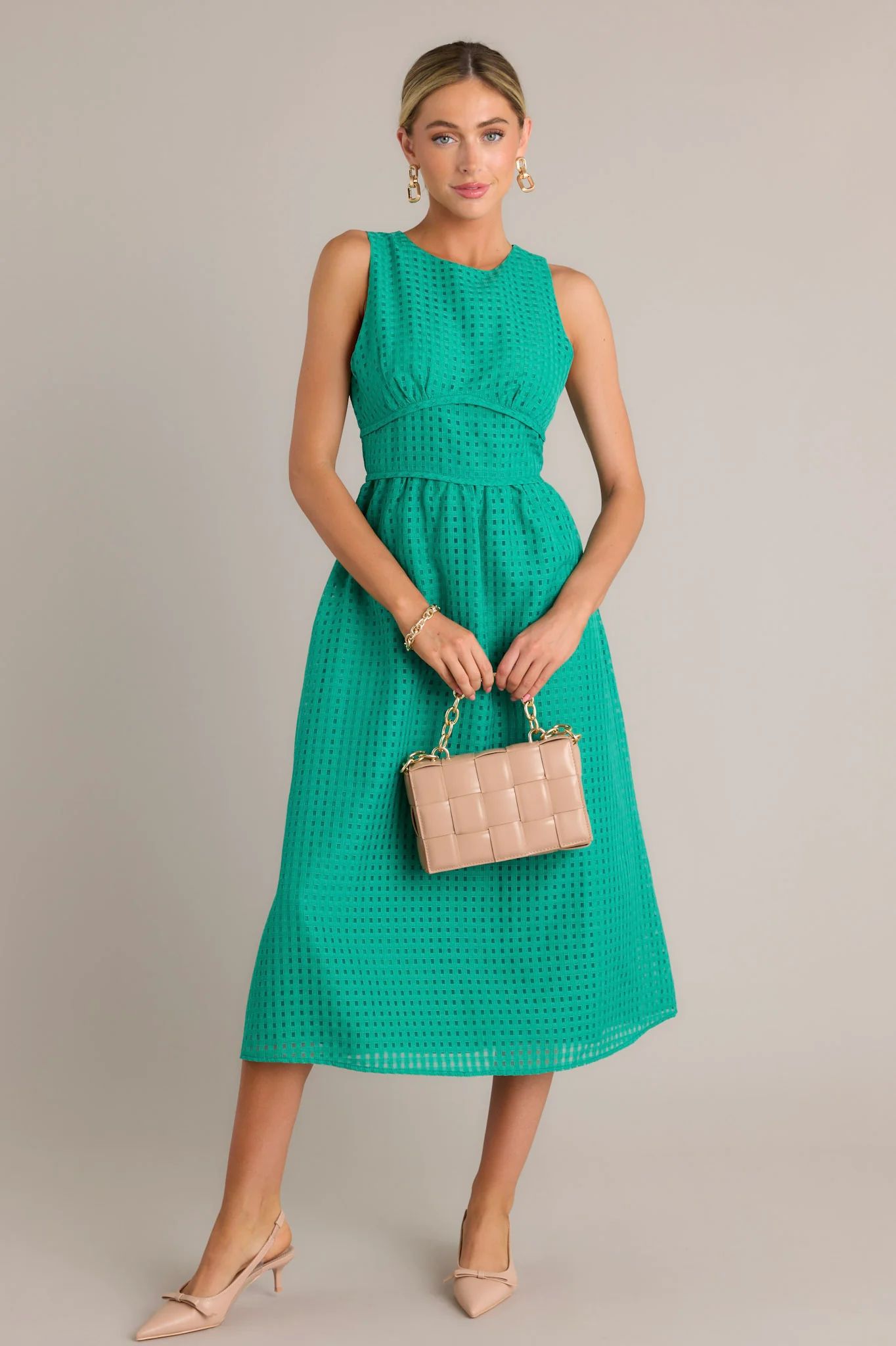 Sophisticated Style Green Sleeveless Midi Dress | Red Dress