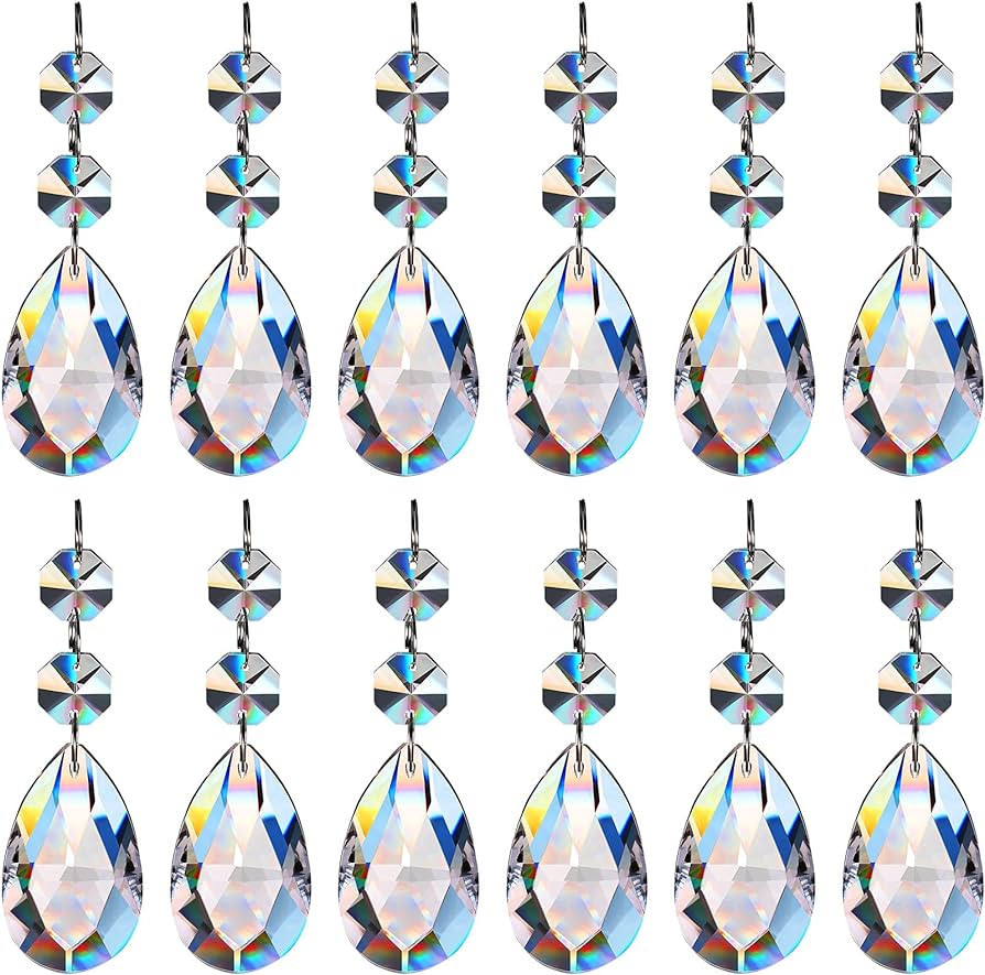 12 Pieces Crystal Prisms Chandelier Clear Teardrop Ornament Pendants Crystal Beads Hanging Glass ... | Amazon (US)