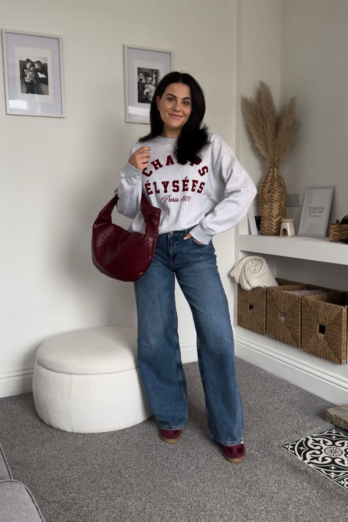 Wearing burgundy on repeat 🍇🫶🏻 this jumper was just £14.99! Will link on stories/sept highlight ✨ 
•
•
#hmxme #hm #burgundy #burgundyoutfit #ootd #casualoutfit #mumofthree #awfashion #aw2024 #spezial #spezials #adidastrainers #zarajeans