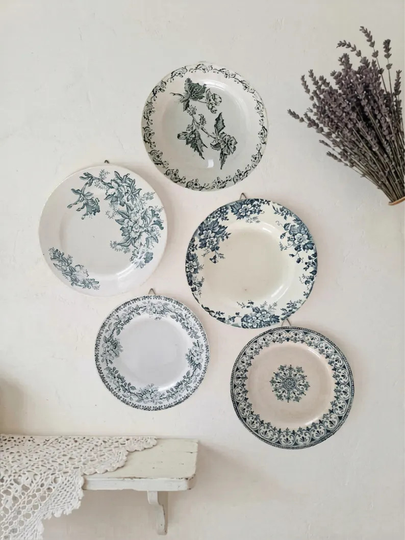 French Antique Ironstone Plates, Mix and Match Terre De Fer, Green Floral Transferware, French Co... | Etsy (Global)
