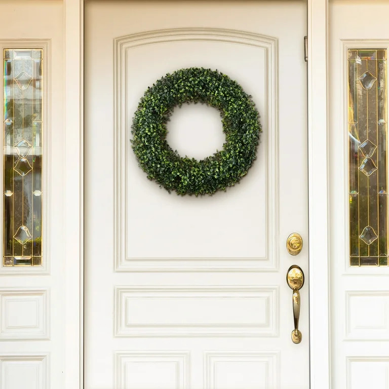 Pure Garden 19.5-Inch Indoor/Outdoor Artificial Greenery Boxwood Wreath for Front door, Spring/Su... | Walmart (US)