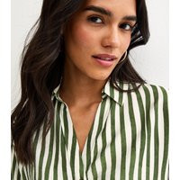 Women's Green Striped 3/4 Sleeve Shirt New Look | New Look (UK)