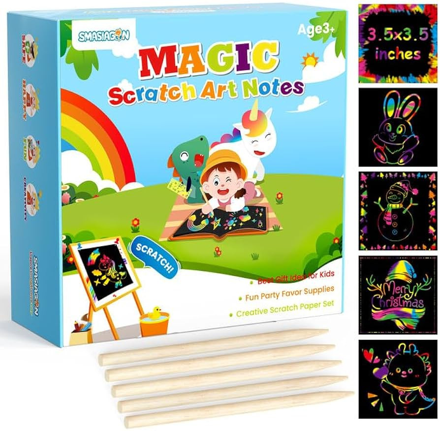 Smasiagon Rainbow Scratch Arts for Kids - 125 Mini Craft Paper Notes - Art Supplies Party Favors ... | Amazon (US)