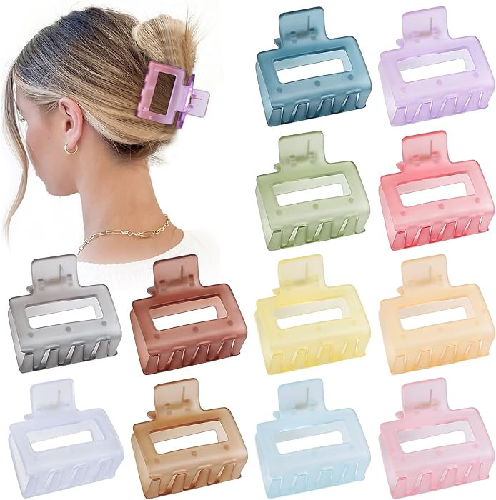 2 Inch Medium Hair Claw Clips 12 Pcs Square Hair Clips for Thin Hair Matte Nonslip Acrylic Banana... | Amazon (US)