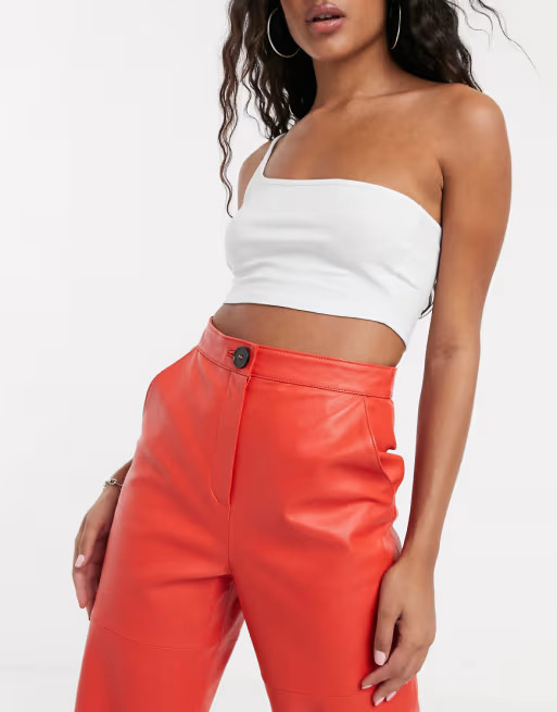 ASOS DESIGN premium leather high waist straight leg pants | ASOS US