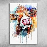 Depslee Colorful Dairy Cattle Watercolor Milk Cow Painting Dairy Cattle, Wall Art Print Canvas Galle | Amazon (US)