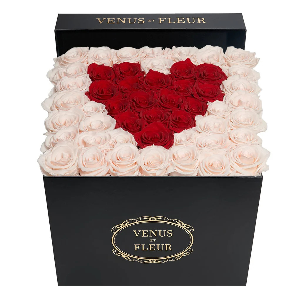 Large Square - Black Classic Heart Design with Eternity Roses | Venus ET Fleur