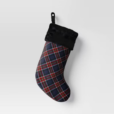 20" Christmas Plaid Stocking with Cuff Dark Blue - Wondershop™ | Target