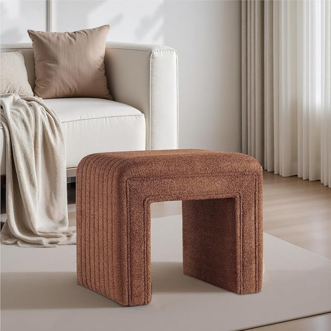 Get Set Style Vanity Stool Chair,Modern Boucle Ottoman Foot Stool with Wooden Legs Sofa Bench Foo... | Amazon (US)