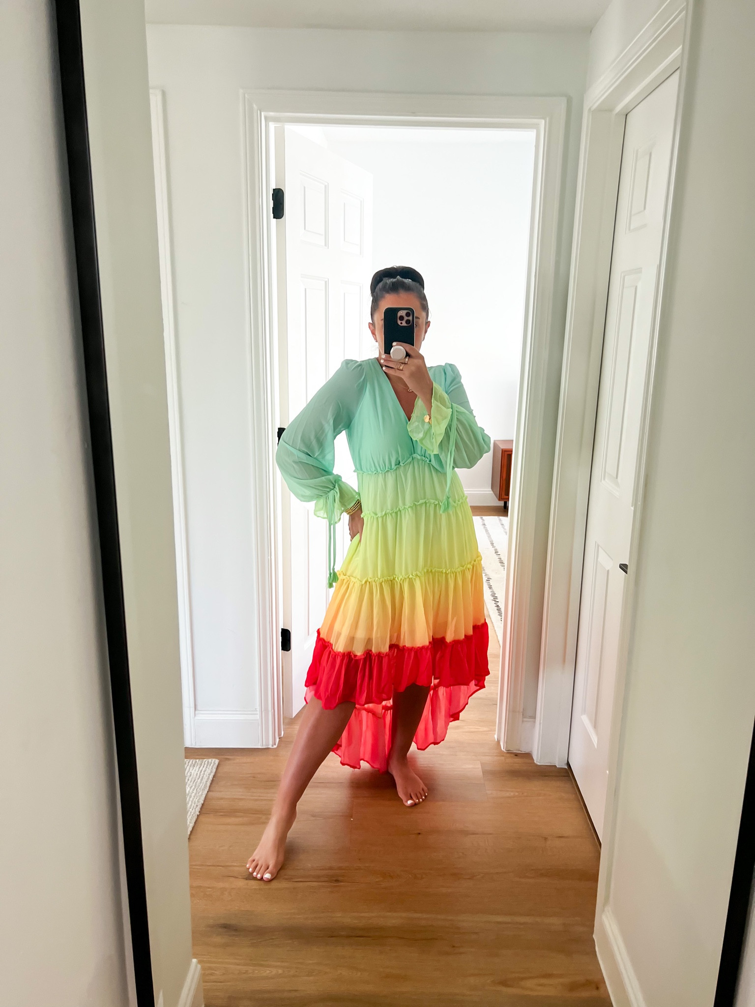 Red Dress Just Own It Green Multi High-Low Dress wearing size small