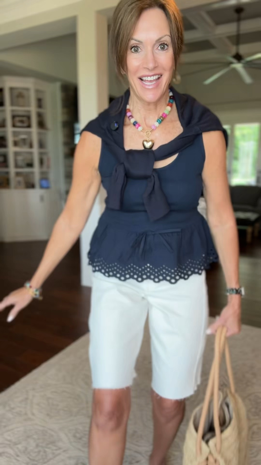 Peplum tank / large but it’s too big
Bermuda white denim shorts / size 8
Cardigan / large 

Summer style
Elevated casual outfit 
4th of July

#LTKMidsize #LTKTall
