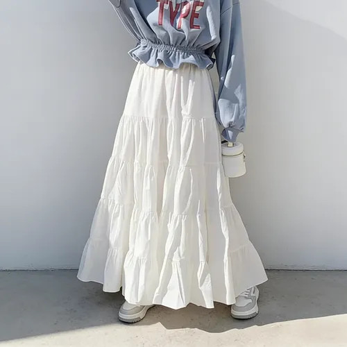MIKIGA - Elastic Waist Tiered Maxi Skirt | YesStyle Global